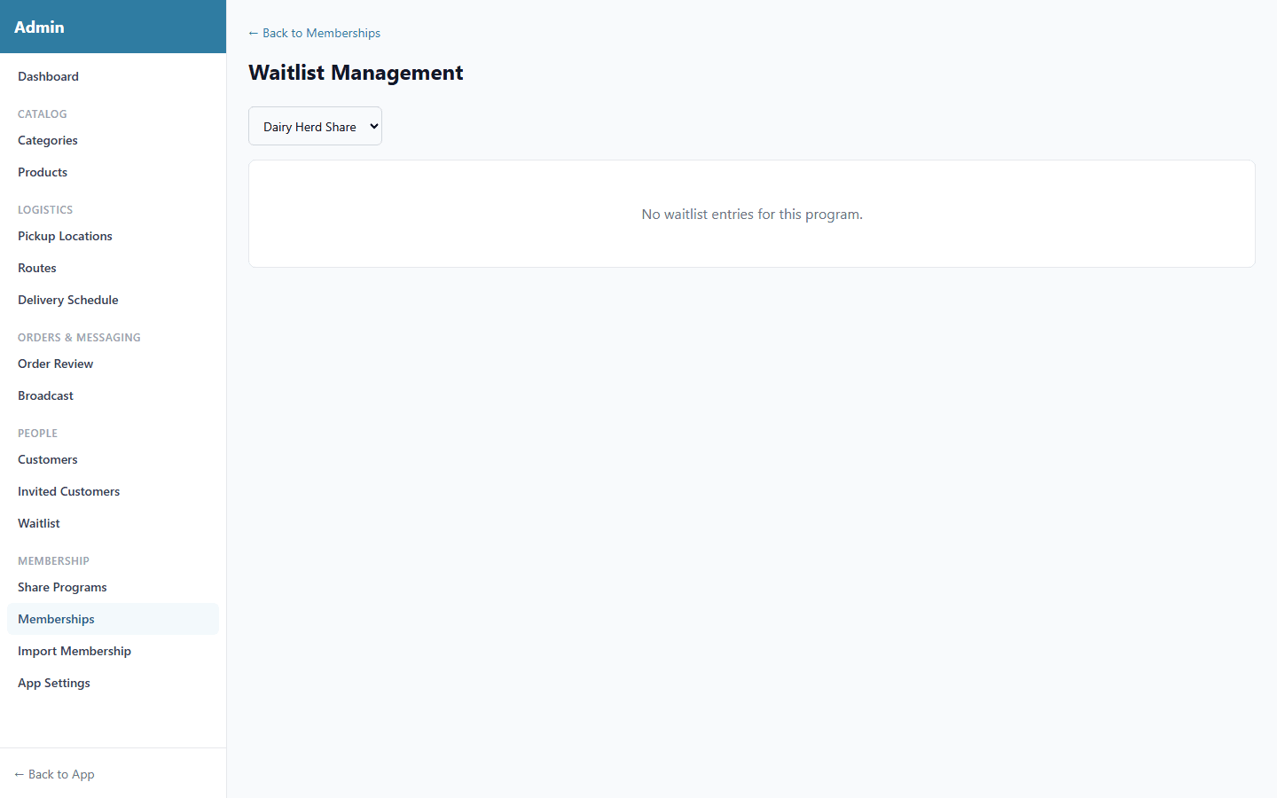 Admin waitlist management showing queued customers, position order, and actions to promote or remove from waitlist
