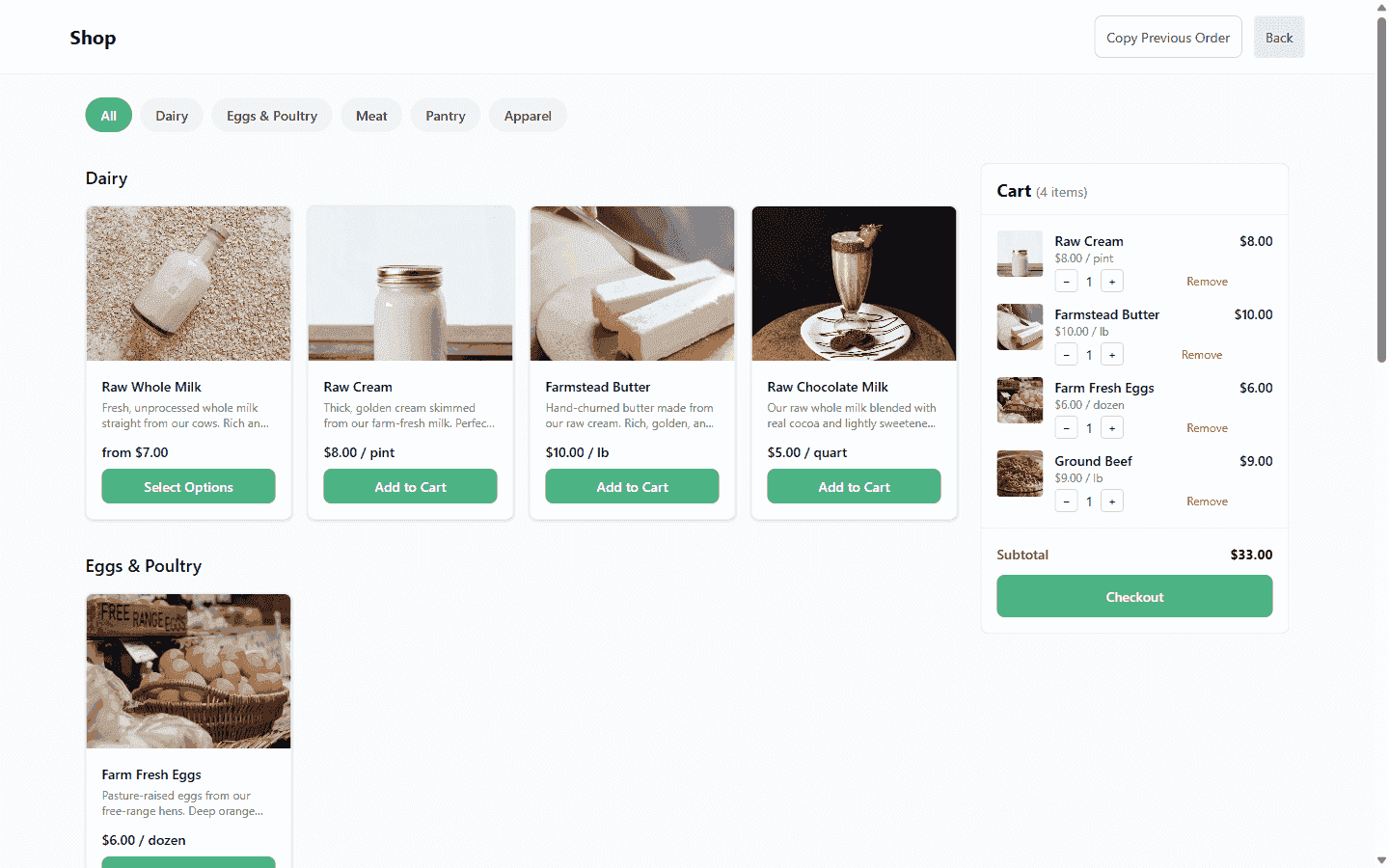 AcreTrail customer ordering interface