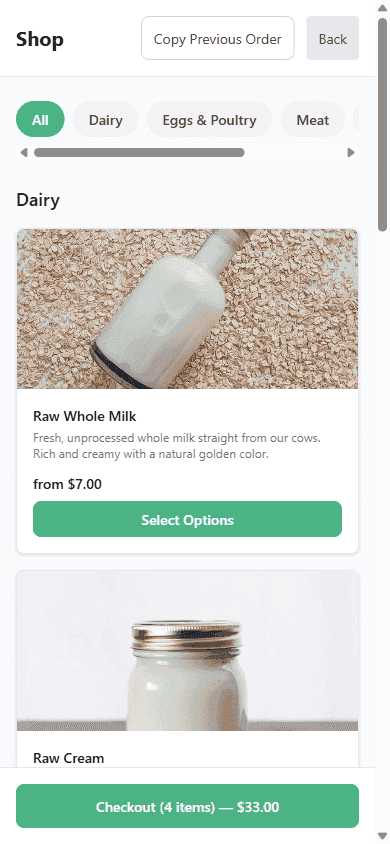 AcreTrail mobile ordering experience